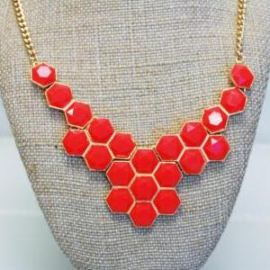 Honeycomb Necklace Coral Statement