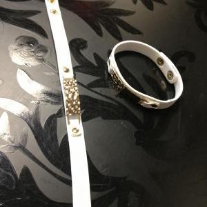 White Bracelet Gold Hammer Rectangle