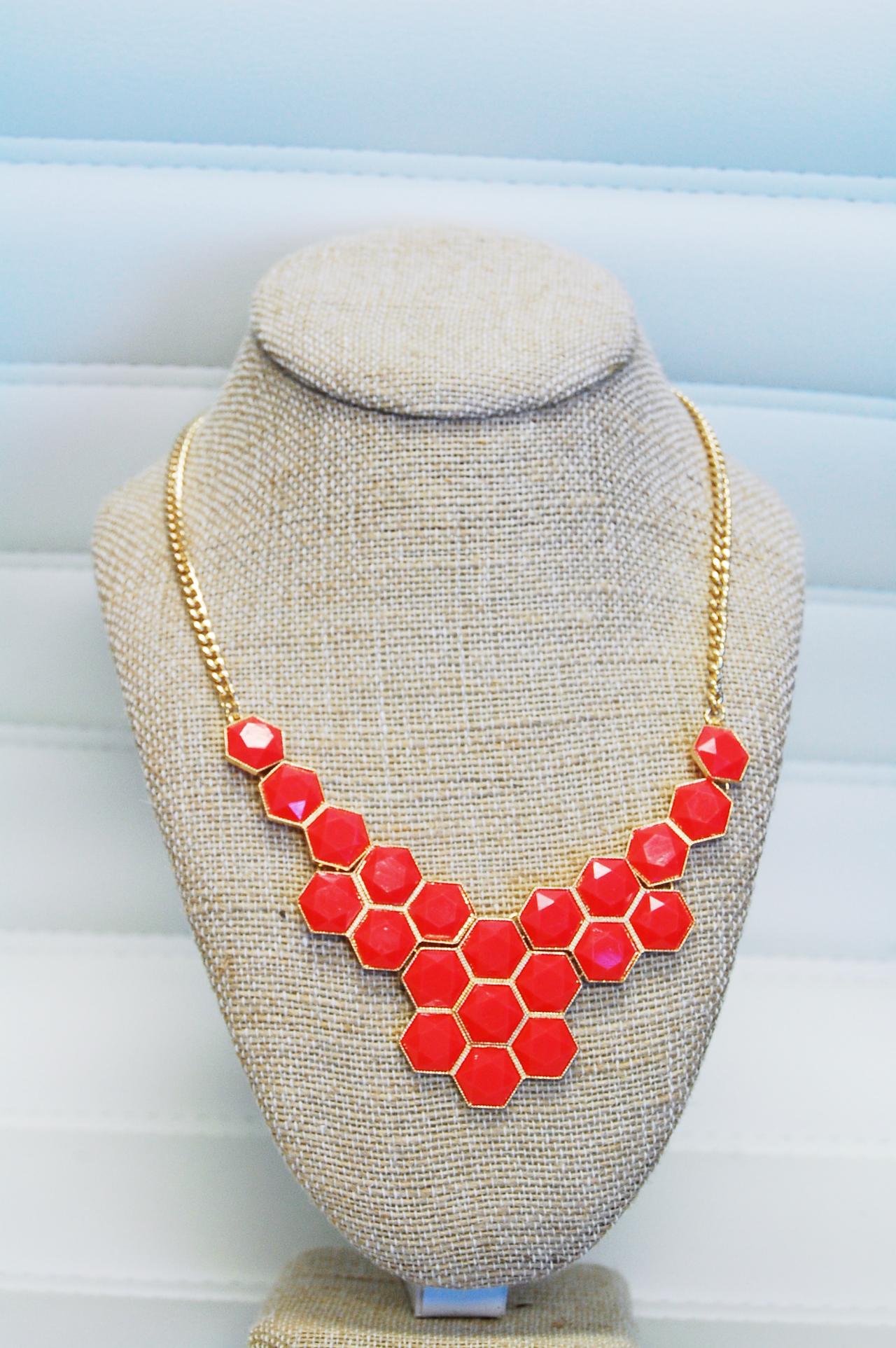Honeycomb Necklace Coral Statement