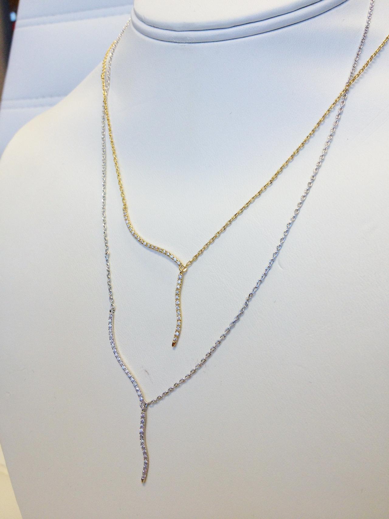 Rhinestone Drop Bar Necklace on Luulla